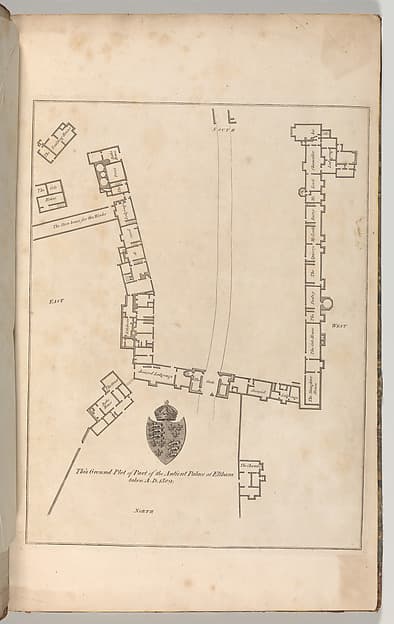 Ground plan of Ancient Palace at Eltham, from Edward Hasted's "The History and Topographical Survey of the County of Kent", vols. 1-3, by John Bayly