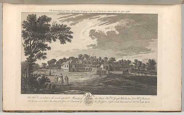 The Ancient Episcopal Palace of Bromley, belonging to the See of Rochester, taken before the year 1756, from Edward Hasted's "The History and Topographical Survey of the County of Kent", vols. 1-3, by John Bayly