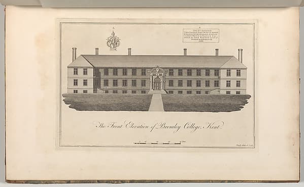 The Front Elevation of Bromley College, Kent, from Edward Hasted's "The History and Topographical Survey of the County of Kent", vols. 1-3, by John Bayly