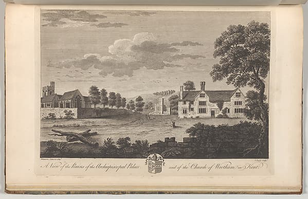 A View of the Ruins of the Archiepiscopal Palace and of the Church of Wrotham in Kent, from Edward Hasted's "The History and Topographical Survey of the County of Kent", vols. 1-3, by John Bayly