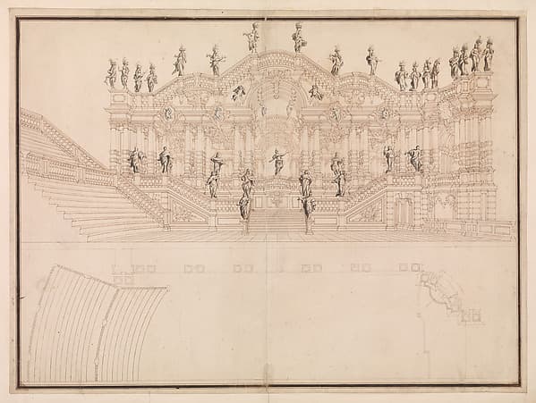 Design for a Stage Set: Longitudinal Section and Plan of Amphitheater and Stage, by Giuseppe Galli Bibiena
