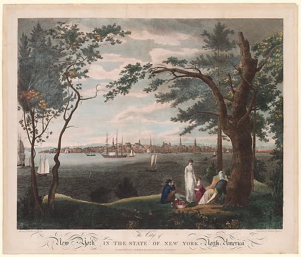 The City of New York, in the State of New York, North America [The Birch View with the Picnic Party], by Samuel Seymour