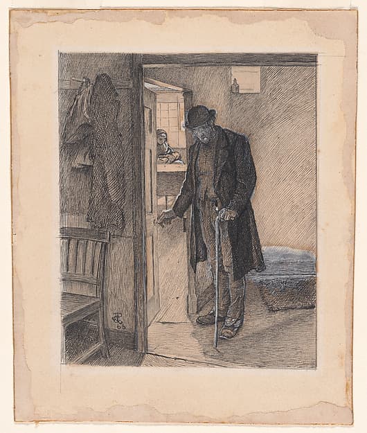 "A man of strife in wrathful mood, he neared the nurse's door." Study for "Strife and Peace", by George John Pinwell