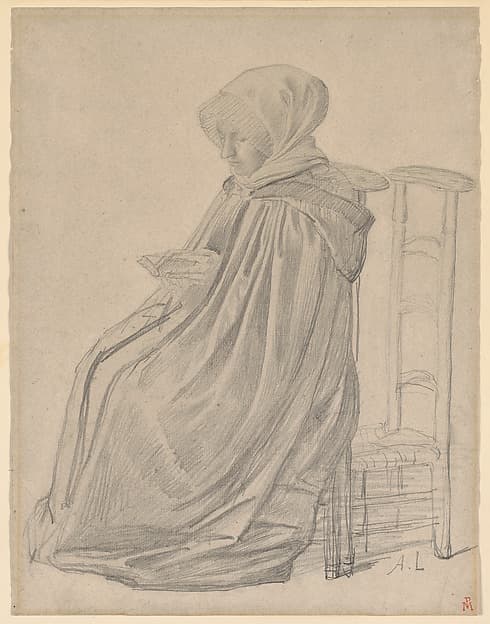 Seated Woman Reading, study for "Le Pélerinage", by Alphonse Legros