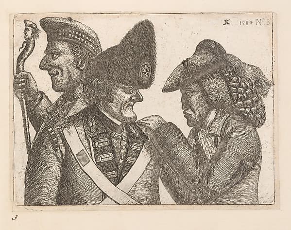 A Triumvirate: The Daft Highland Laird (James Robertson), John Dhu or Dow (a member of the Town Guard), and Jamie Duff (an Idiot), by John Kay