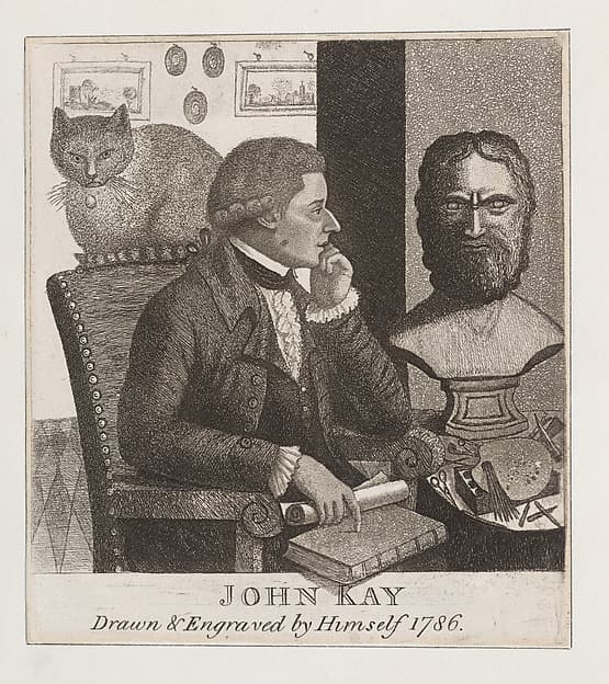 John Kay, Drawn and Engraved by Himself (Self Portrait with Cat), by John Kay