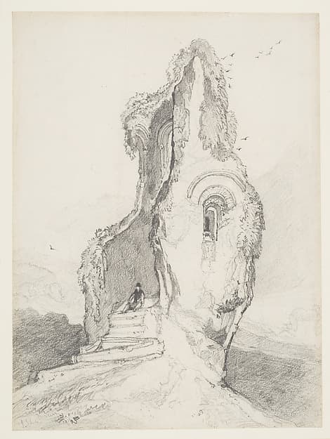 A figure resting in a ruined tower, by John Sell Cotman