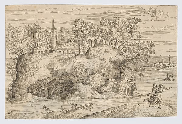 View of an Island with Antique Ruins (The Abduction of Europa), from: Imagini Favolose, by Giovanni Battista Pittoni the Elder