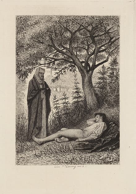Le Jardinier du Couvent, plate 3 from "The Decameron", by Léopold Flameng