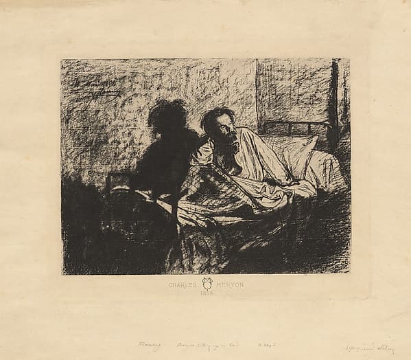 Portrait of Meryon Sitting up in Bed, by Léopold Flameng