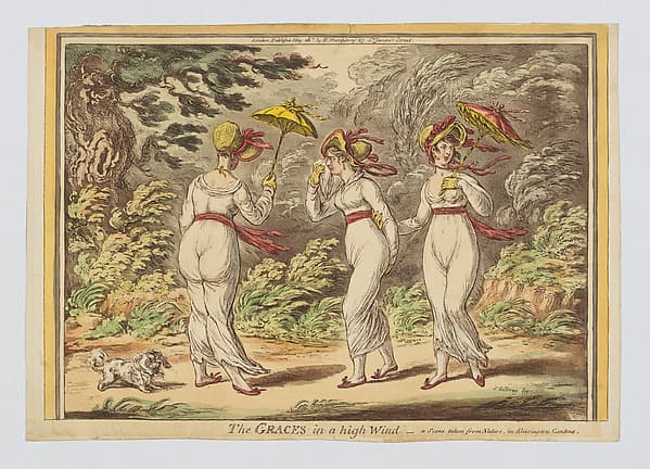 The Graces in a High Wind – a Scene taken from Nature in Kensington Gardens, by James Gillray
