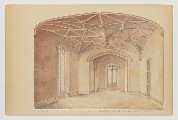 Presentation Drawing of a Dining Room in the English Perpendicular Style, for Knoll (now Lyndhurst), Tarrytown NY, by Alexander Jackson Davis