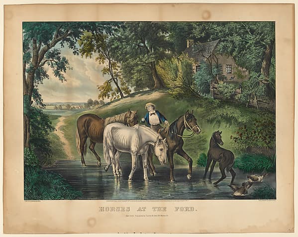 Horses at the Ford, by Currier & Ives