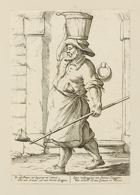 Mason Going to Whitewash Walls, plate 7 from "Di Bologna l'Arti per via D'An.ibal' Ca.rac", by Giuseppe Maria Mitelli