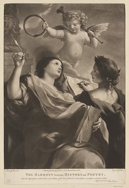 The Harmony between History and Poetry, a putto with instruments overhead, by John Dean