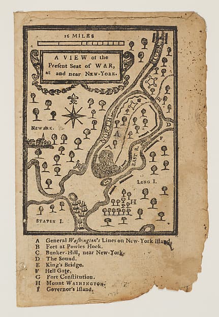 A View of the Present Seat of War, at and Near New York, in An Astronomical Diary; or, Almanack for the year of Christian Æra, 1777, by Nathaniel Low