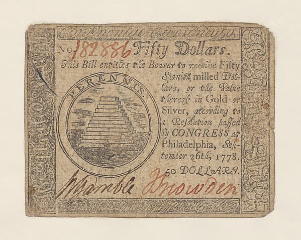 United States Continental Currency – Fifty Dollars, by Hall and Sellers, Philadelphia, Pennsylvania