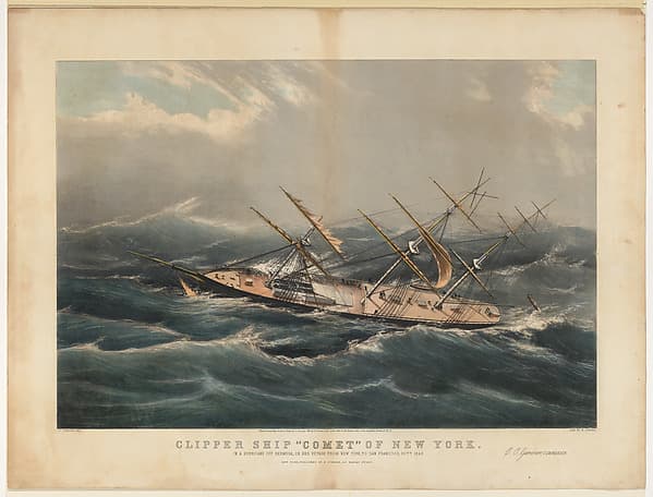 Clipper Ship "Comet" of New York in a Hurricane off Bermuda on her Voyage from New York to San Francisco, October 1852, by Charles Parsons