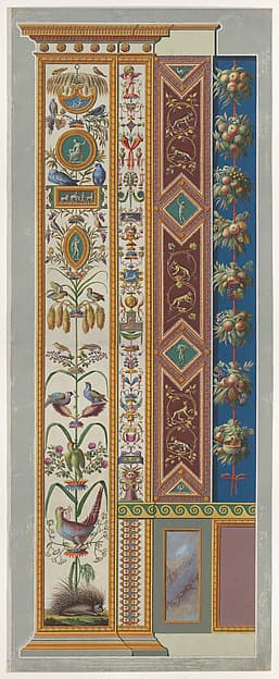 Pilaster: Porcupine at base of tree, from "Loggie di Rafaele nel Vaticano", by Giovanni Ottaviani