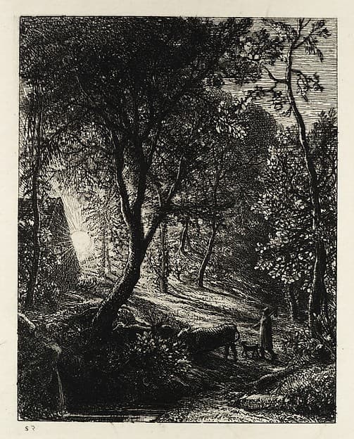 The Herdsman's Cottage, or Sunset, by Samuel Palmer