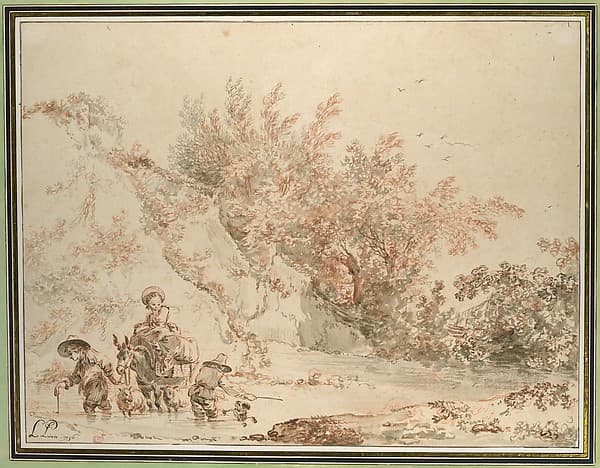 Landscape with Peasants Fording a Stream, by Jean-Baptiste Le Prince