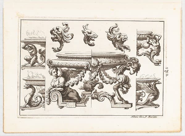 Plate 2, from "Desseins de Brasiers dont les Ornements peuuent Seruir aux Cuuettes, Tables, et autres Ouurages d'Orfeurerie", by Alexis Loir