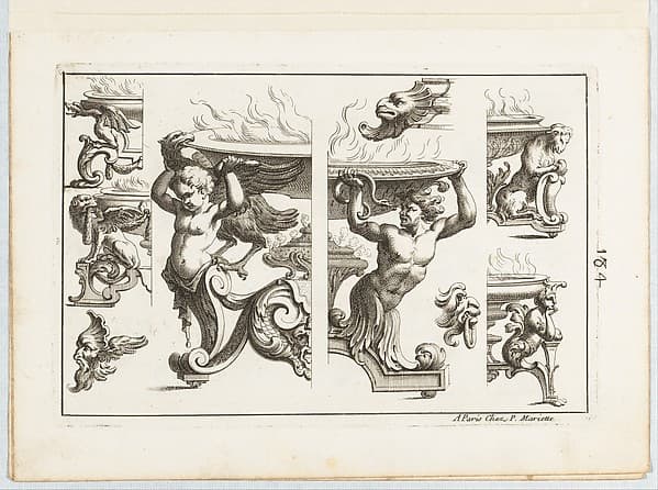 Plate 4, from "Desseins de Brasiers dont les Ornements peuuent Seruir aux Cuuettes, Tables, et autres Ouurages d'Orfeurerie", by Alexis Loir