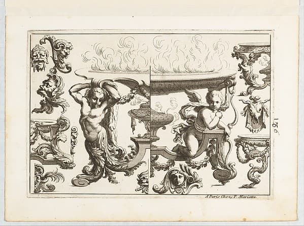 Plate 6, from "Desseins de Brasiers dont les Ornements peuuent Seruir aux Cuuettes, Tables, et autres Ouurages d'Orfeurerie", by Alexis Loir