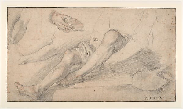 Studies for a Seated Figure of a Man with a Shovel, by Bernardino Poccetti