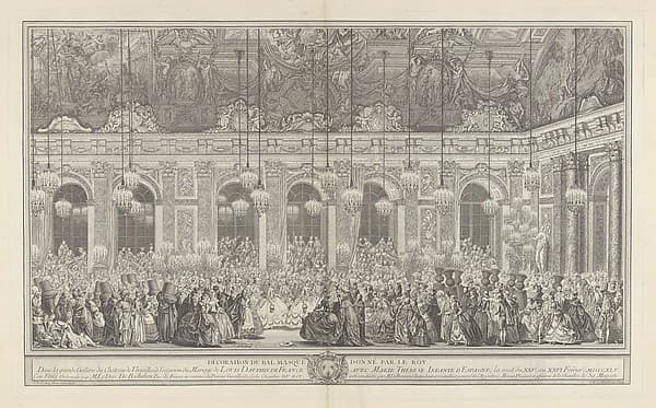 Decoration for a Masked Ball at Versailles, on the Occasion of the Marriage of Louis, Dauphin of France, and Maria Theresa, Infanta of Spain (Bal masqué donné par le roi, dans la grande galerie de Versailles, pour le mariage de Dauphin, 1745), by Charles Nicolas Cochin I