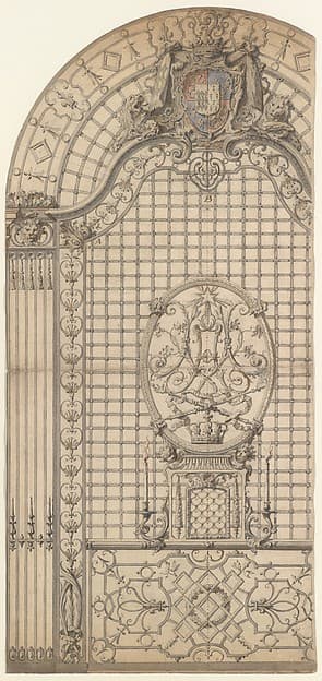 Design for the Wrought-Iron Entrance Grille of a Chapel, by Gilles-Marie Oppenord