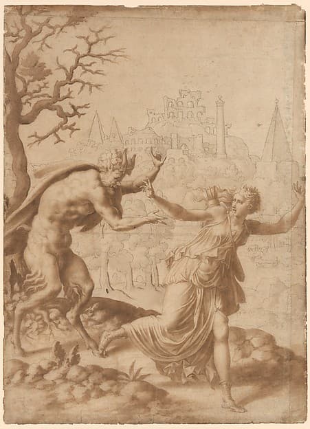 A Satyr Pursuing a Nymph, by Anonymous, French, School of Fontainebleau, 16th century