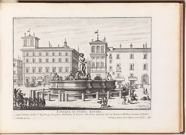 Fontana in Piazza Navona [Fontana del Moro], from "La Fontane di Roma nelle Piazze e Luoghi Publici (...)", by Giovanni Battista Falda