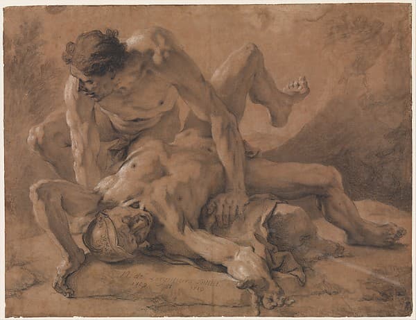 Two Nude Male Figures Struggling Together, by Nicolas de Largillierre (or Largillière)