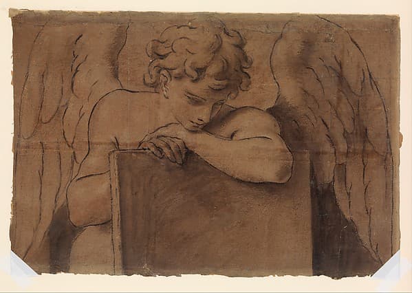 Cartoon Fragment for Adolescent Angel Leaning on a Tablet or Closed Book, by Marcantonio Franceschini