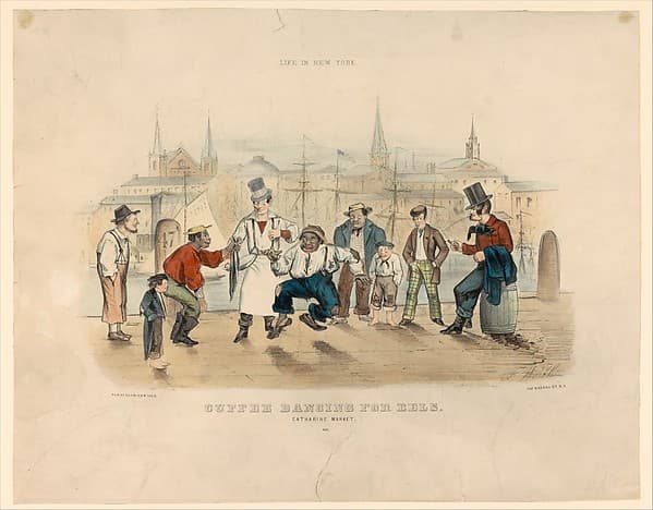 Cuffee Dancing for Eels – Catharine Market (Life in New York), by Thomas B. Worth