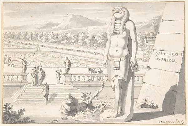 Statue of Osiris in a Garden, by Jan Goeree