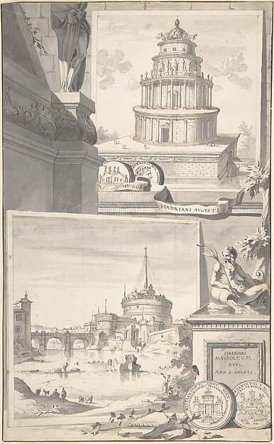 Reconstruction of the Mausoleum of Hadrian (above) and a View of the Castel S. Angelo (below), by Jan Goeree