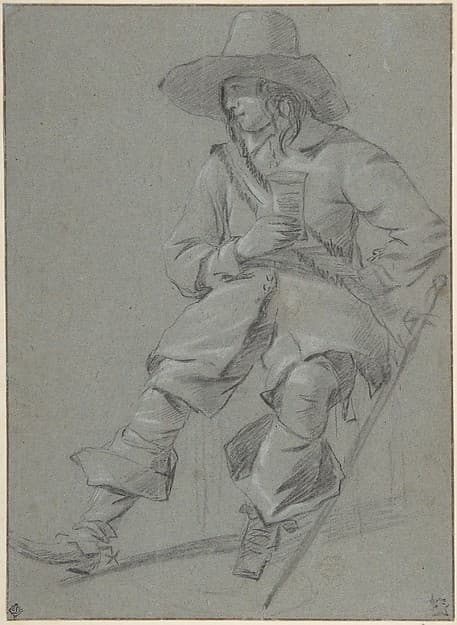 Seated Cavalier with Glass, by Gabriël Metsu