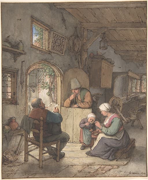 Reading the News at the Weavers' Cottage, by Adriaen van Ostade
