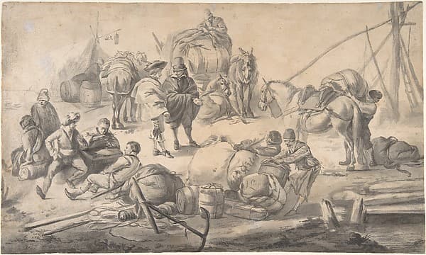 Figures at a Quayside, by Johannes Lingelbach