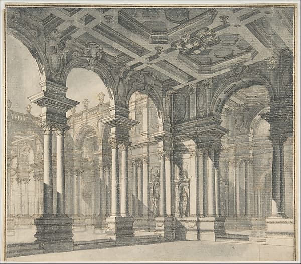 Design for a Stage Set with a Monumental Arcaded Courtyard, by Giuseppe Galli Bibiena