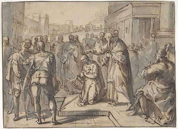 Samuel Annointing David (recto); Sketch of two figures (verso), by Karel van Mander I