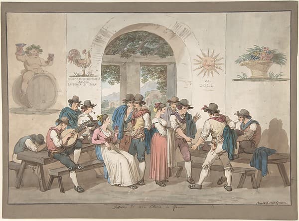Interior of a Roman Inn, by Bartolomeo Pinelli