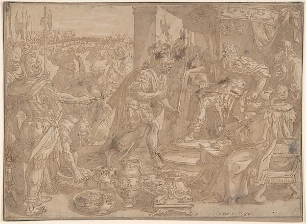 Holofernes before Nebuchadnezzar (Judith 2:4-13), by Maerten de Vos