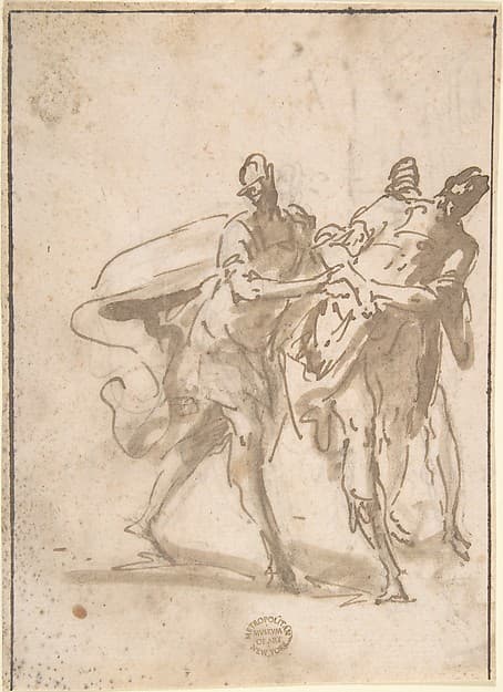 Three Figures (recto); Sketches of Kneeling Figures and Putti (verso), by Domenico Mondo
