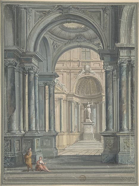 Interior of Temple, Design for Stage Scene, by Anonymous, Italian, 18th century