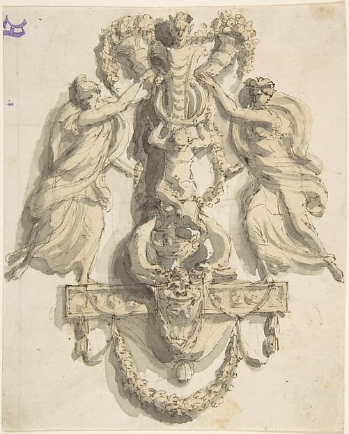 Design for a Door-Knocker (?) With Two Nymphs, by Giacomo Rossi