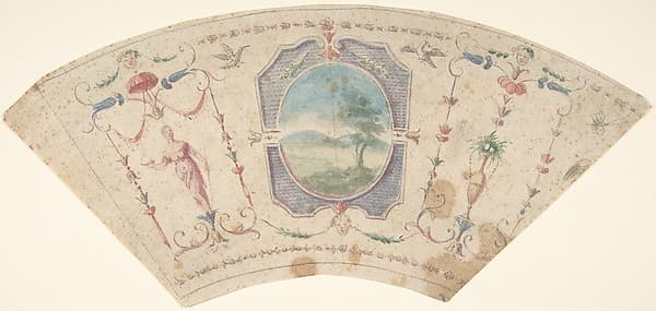 Semi-Circular Design with Grotesques and a Central Medaillon containing a Landscape, by Anonymous, Italian, 18th century