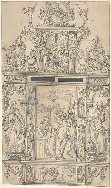 Design for a Tabernacle with the Annunciation, by Anonymous, German, 17th century